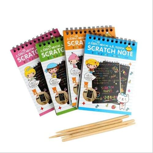 1Pc Creative Children Drawing Graffiti Book 10 Sheets Black Paper Colorful Scratch Book, DIY Painting Graffiti Board Notebook