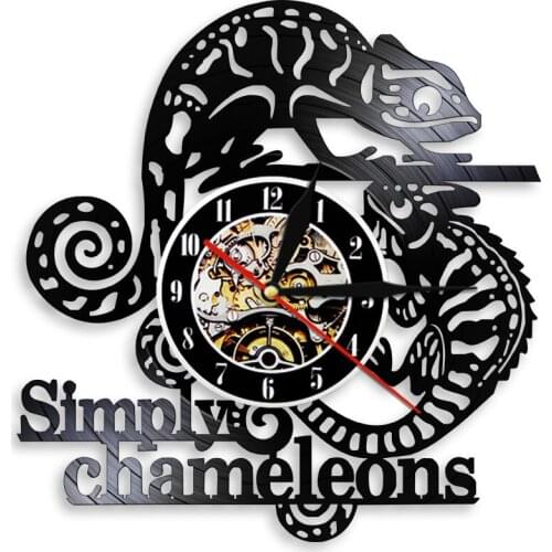 Simply Chameleon 3D Wall Clock Reptile Exotic Pet Vinyl Record Hanging Watches Chill Tribal Gecko Lizard Serpent Animal Art