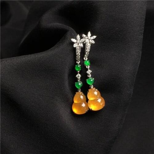 Original new natural chalcedony diamond gourd earrings elegant charm creative retro female silver jewelry