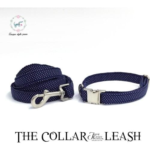 Dog Cat Collar And Leash Set With Bow Tie Personal Custom Pet Puppy Designer Product Dog &Cat Necklace Xs-Xl Blue Dot