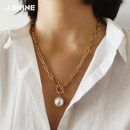 JShine Gothic Baroque Pearl Pendant Necklace for Women Wedding Punk Big Bead Long Golden Chain Necklaces Pendants Jewelry