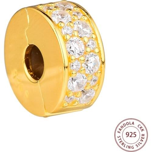 Fits Original Bracelet Argent Shining Elegance Clip Charm 925 Sterling Silver Clear CZ Beads for Jewelry Making Wholesale