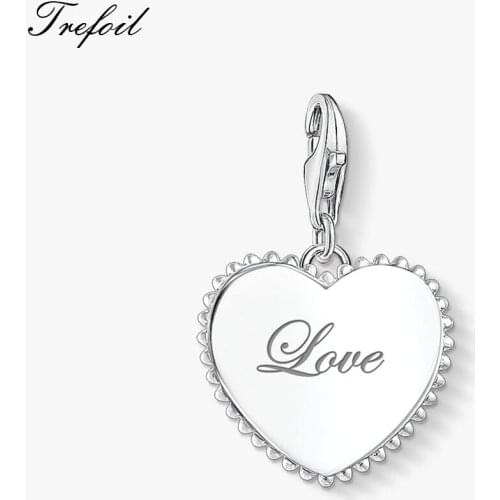 Love Heart Pendant Charm,2019 New Fashion Jewelry 925 Sterling Silver Romantic Gift For Women Girls Fit Bracelet Necklace Bag
