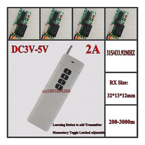 DC5V Remote Control Switch ON OFF Relay Wireless Switch Receiver Transmitter Mini 30*13*12mm Momentary Toggle Latched 315MHZ