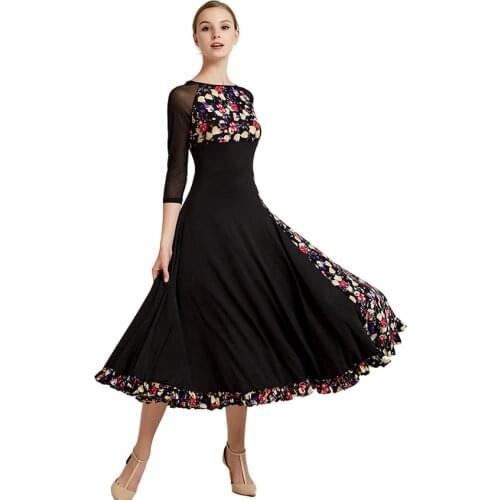 Print standard ballroom dress standard dance dresses flamenco dress dance wear spanish costume ballroom waltz dress fringe