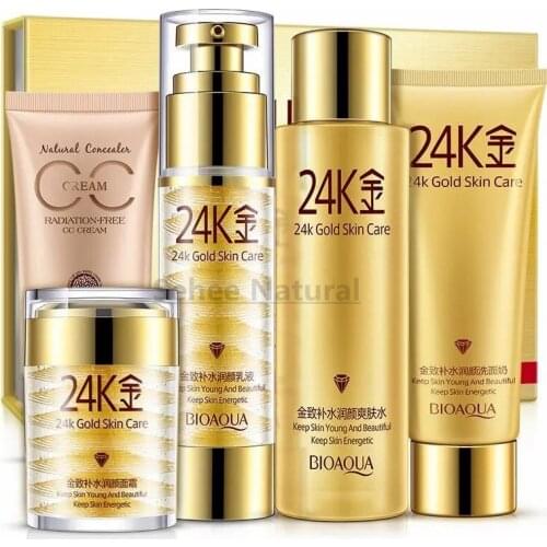 24k Gold Super Bright Cleanser Toner Serum Lotion BB Cream Whitening Moisturizing Anti-Spots Skin Care Set Products