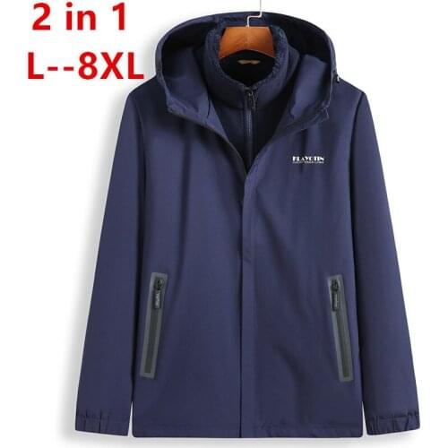 10XL 8XL 6XL Jacket Men Winter Thicken Warm Softshell Outwear Fleece Parkas Thermal Fashion Loose Coat Windproof 2 Jackets In 1
