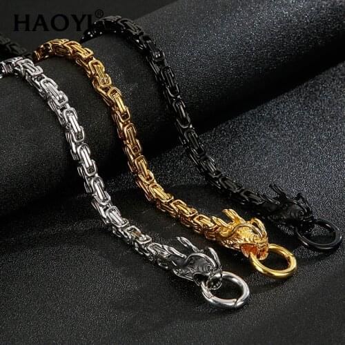 Heavy Dragon Pendant Necklace Men Stainless Steel Male Punk Necklaces Animal Byzantine Chain Men Necklaces Jewelry Gifts 29"