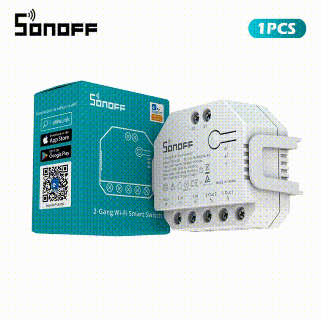 6PCS SONOFF DUALR3 Smart Wifi Switch 2 Way Control MINI Switch Power Metering 2 Gang Module Voice Control Via Alexa Google Home