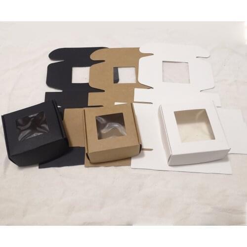 10pcs/lot Small Kraft paper packaging box with window,cardboard handmade soap box,mini personalized craft paper jewelry gift box