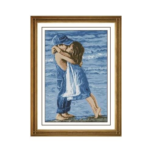 Fishxx Cross Stitch,T980portrait[lover]the beach filled with embroidered the couple,accurate pattern,11CT,Need to embroidery