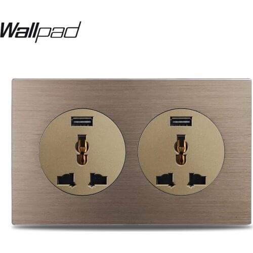 Wallpad L6 EU UK US Universal Wall Socket 2x2.1A USB Charge Port Electrical Power Outlet Brown Brushed Aluminum Panel 146 * 86mm