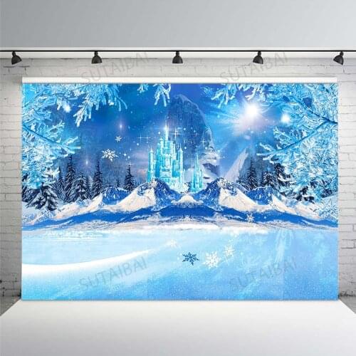 Castle Frozen Backdrop Winter Wonderland Decoration Supplies Ice Snow Forest Christmas Backdrops Photography Background Banner
