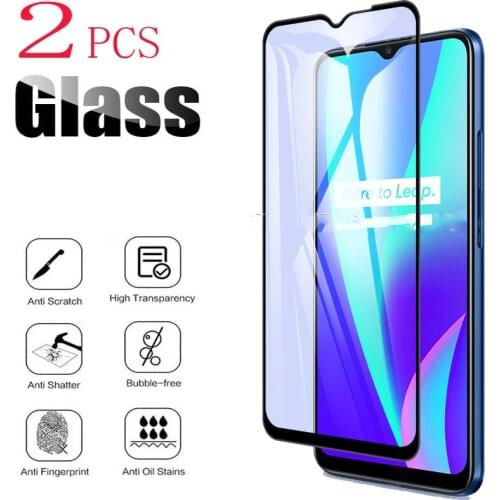 2PCS For OPPO Realme C15 Screen Protector Case Full Glue Tempered Glass Protective Cover On MediaTek Qualcomm RMX2180
