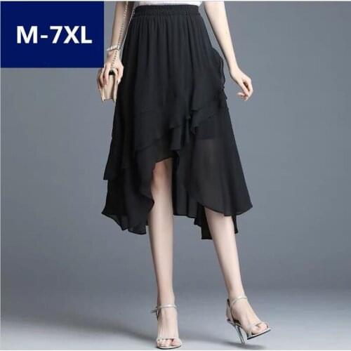 New Autumn Women Fashion Chiffon Long Skirts Irregular Ruffles Skirts Holiday Beach Maxi A-Line Skirt Plus Size 5XL 6XL 7XL