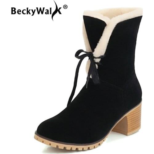 Fashion High Heels Snow Boots Large Size Front Lace-up Women Boots 2021 Winter Fur Plush Women Shoes Two Style botines WSH3744