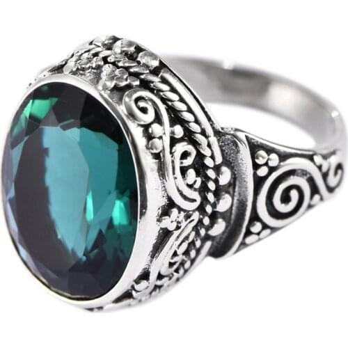 925 Sterling Silver Rings With Green Crystal Emerald Natural Stone Thai Silver Ethnic Party Jewelry For Women