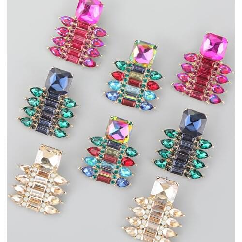 JIJIAWENHUA 2021 New Womens Geometric Rhinestone Pendant Earrings Dinner Party Fashion Statement Jewelry Accessories
