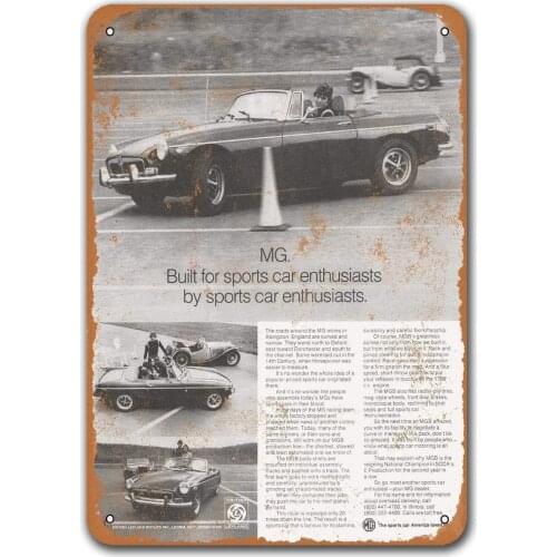 1973 British Leyland MGB Old Car Tin Sign, Sisoso Vintage Metal Plaques Poster Bar Man Cave Retro Wall Decor 12x16 inch