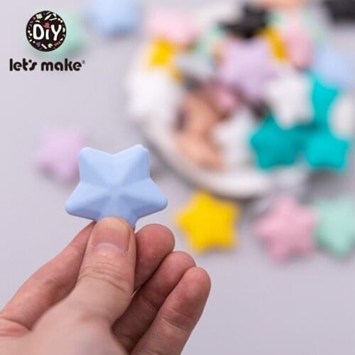 Lets Make 20PCS Five Pointed Star Silicone Beads Food Grade Silicone Teether Beads Chewing Necklace Beading DIY Baby Toys