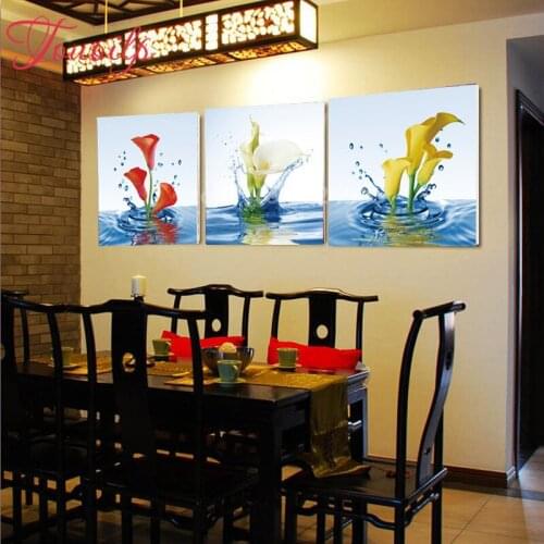 Touoilp 3 Piece lily ,diamond painting cross stitch,diamond embroidery crafts.diamond mosaic home decoration,Abstract Painting