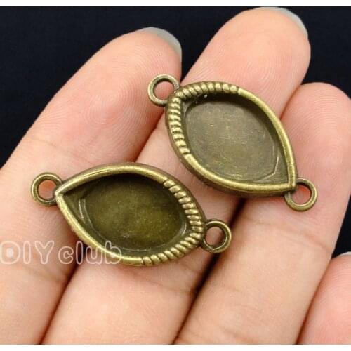 30pcs--Antique Bronze Eye Shape Cameo Cabochon Base Settings Connector Charms, inner 15x10mm