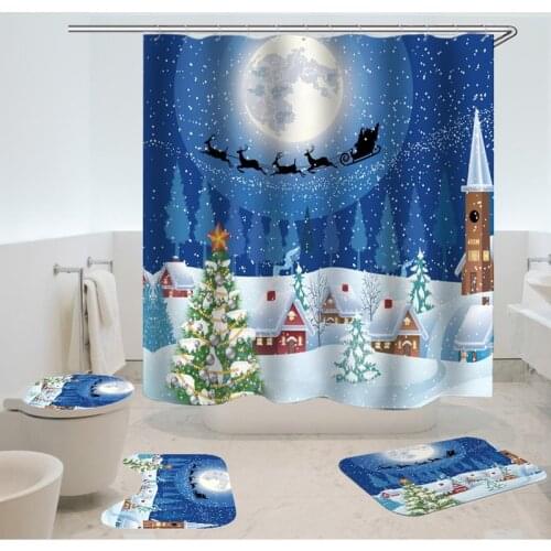 180x180 Christmas Style Gifts 4 PCS Shower Curtain Set Waterproof Bathroom Curtain