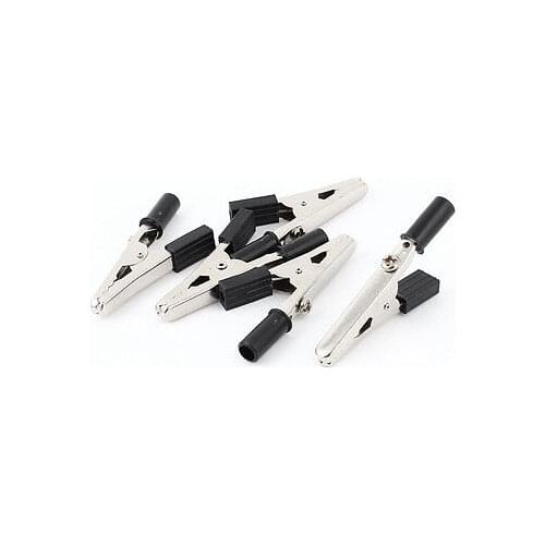 5pcs Black Plastic Handle Test Lead Battery Alligator Clips Clamps 2.2"