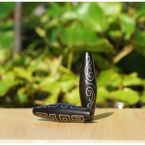 8*30mm Black Spindle Beads Sterling Silver Carved Cub & Cloud Mala Bead Japa Beads Bracelet Jewelry Findings DIY Accessories