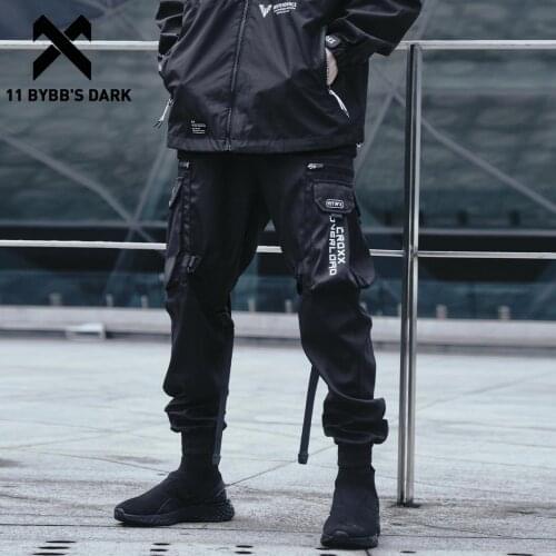 11 BYBBS DARK Ribbon Pocket Elastic Waist Cargo Pants Mens Hip Hop Tactical Function Harem Pants Streetwear Harajuku Jogger