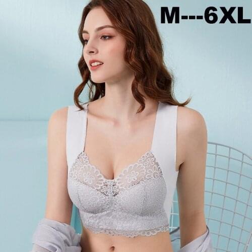 Women Sport Bra Plus Size Wireless Lace Push up Bra Thin Cup 5XL 6XL Comfort Underwear