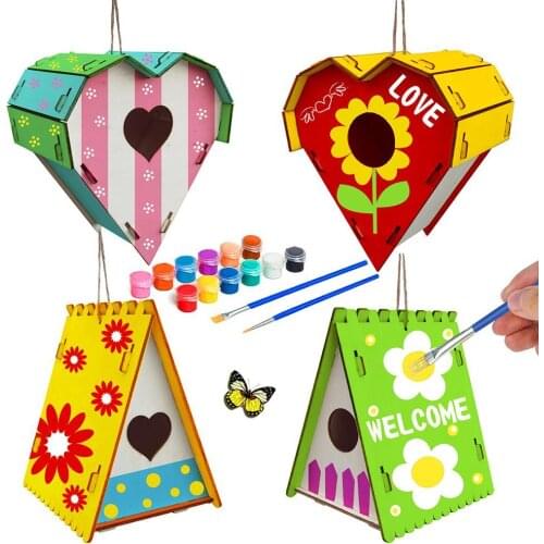 Wood Birds Nest Box DIY Nest Box Bird House Kit Painting Bird House Art Craft Children Toy Kids Birthday Gifts Parent-child Game