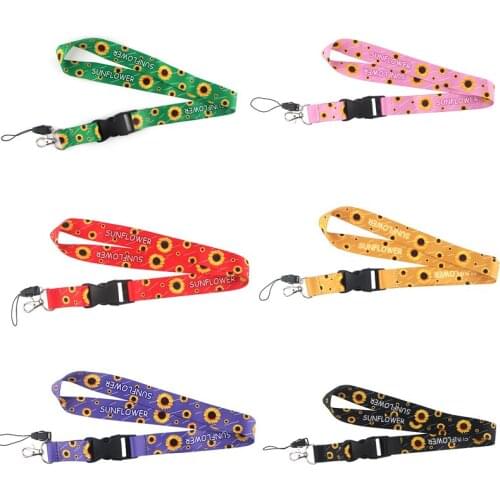 E2412 Neck Strap Sunflower Lanyards For Keys ID Card Gym Mobile Phone Straps Flower USB Badge Holder DIY With Buckle Hang Rope