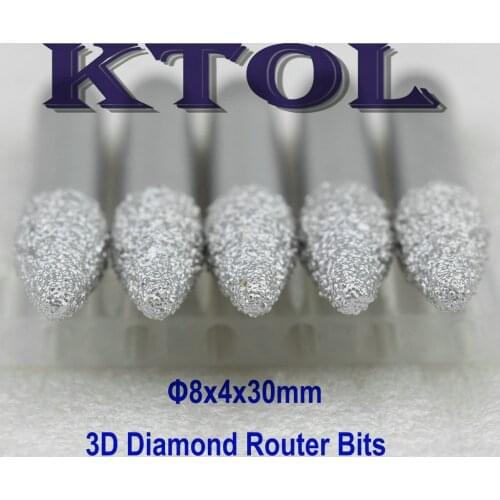 Shank-8MM Tip-4MM 30MM Long Tapered Bit Ball Mill CNC Diamond Tools, Stone Cutter Mill Drill in 3D Engraving Cutting Grinding