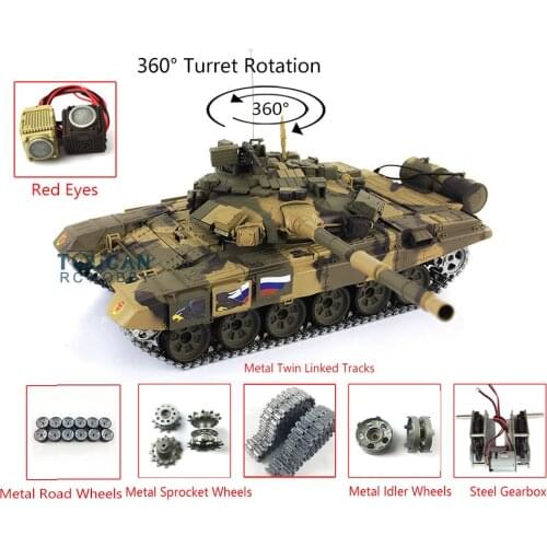 Heng long 1/16 TK7.0 T90 RC Tank 3938 360° Turret Metal Tracks W/ Linkages Red Eye TH17856