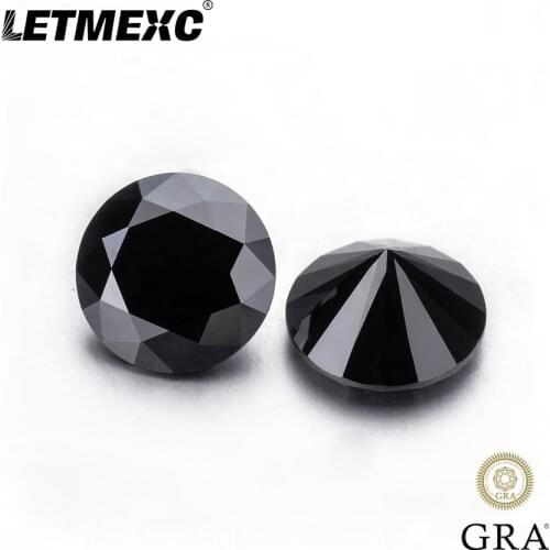 Letmexc Black Moissanite Gemstone Lab Diamond Excellent Round Cut for Custom Jewelry with Certificate