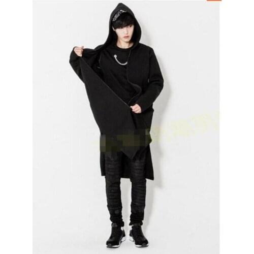 Autumn and winter thick cashmere Cardigan long version of the Korean loose British style hooded jacket fashion mens large