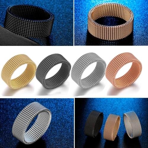 Fashion 8MM Titanium Stainless Steel Watch Net Ring Non-fading Black Gold Silver Color Ring for Men Party Engagement Jewelry
