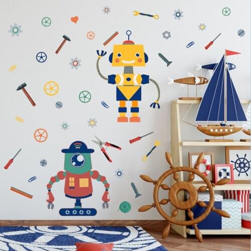 Creative Robots Wall Stickers Boy Teenager Room Decor DIY Nursery Stickers Living Room Decoration Bedroom Decals for Furniture