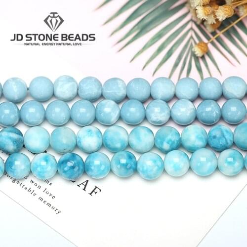 6 8 10 12MM Larimar gemstone Round Loose beads Matte Ocean Sea stone bracelet necklace for jewelry Making