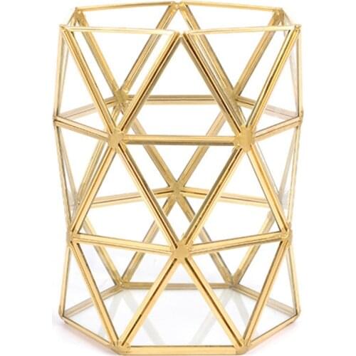 LUDA-Irregular Glass Storage Tube Nordic Ins Gold Beauty Brush Tube Bronze Makeup Brush Storage Bucket Simple Inserted Vase