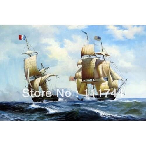 Oil paintings sailing boat oil on canvas Decroative painting Seascape painting Realist hand painted High quality free shipping