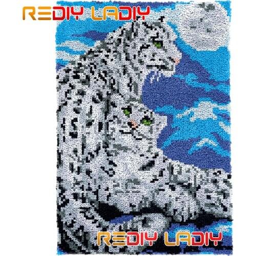 Latch Hook Kits Snow Leopard DIY Carpet Rug Needlework Plush Wall Hanging Chunky Yarn Art Crocheted Floor Mat Hobby & Crafts
