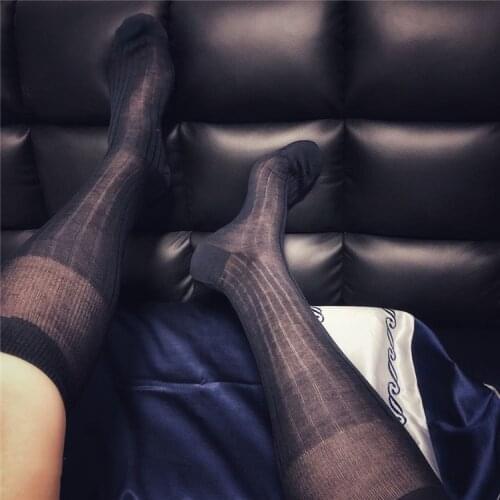 Super Thin Socks Mens Stocking Business Dress Black Cotton Socks Exotic Formal Wear Suit Men Sexy Strip Socks Male Socks