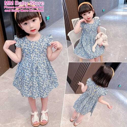 2021 New Summer 1-6Years Girl Fly Sleeve Dress Baby Dress Girl Casual Sweet Dress Clothes Children Broken Flower Dress