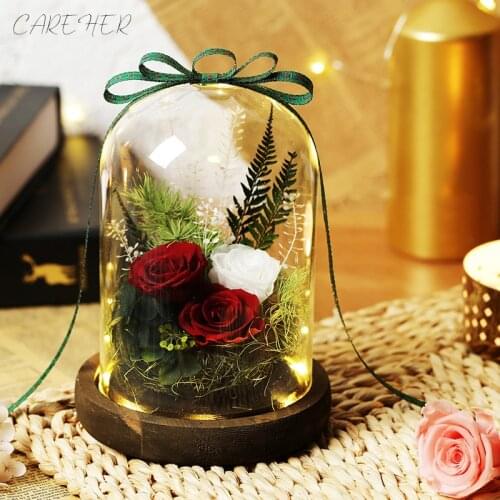 2021 New Romantic Valentines Day Gift Eternal Rose In Glass Dome Christmas Gifts LED Desk Lamp Decoration For Wedding Birthday
