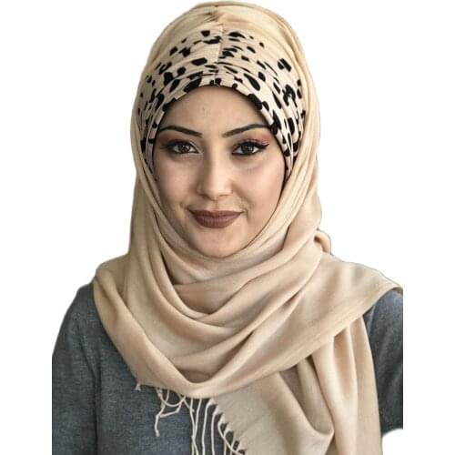 New Fashion Hijab 2021 Women Muslim Chiffon Headscarf Islamic Turban Womens Hat Cream Shirred Detailed Brown Spotted Instant Sh