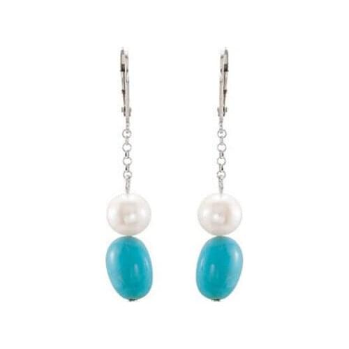 New Classic Favorite Pearl Store Stunning White Real Pearl And Blue Turquoise Drop Earrings S925 Silver Hook Fine Lady Gift