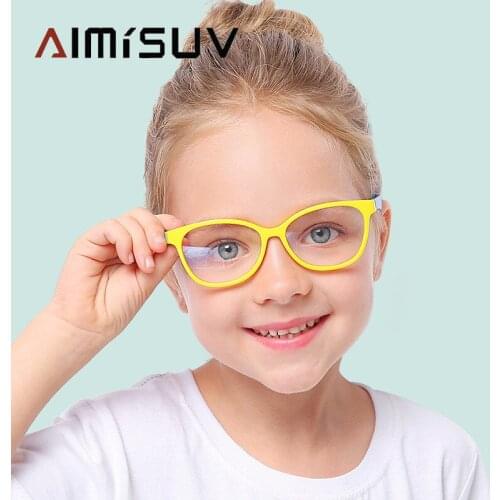 AIMISUV New Arrive Blue Light Blocking Glasses Children 2020 Square Ultralight Silicone Flexible Computer Clear Glasses Kids
