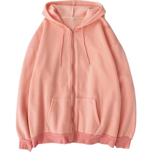 Casual Autumn Winter Thin Fleece Women Clothes Oversize Hoodie Lady Sweatshirt Zipper Harajuku Pure Color Fashion Jacket Female